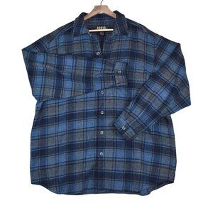ROOTS Wool Blend Flannel Shirt Jacket Men's Size XL Blue Grey Plaid Rugged